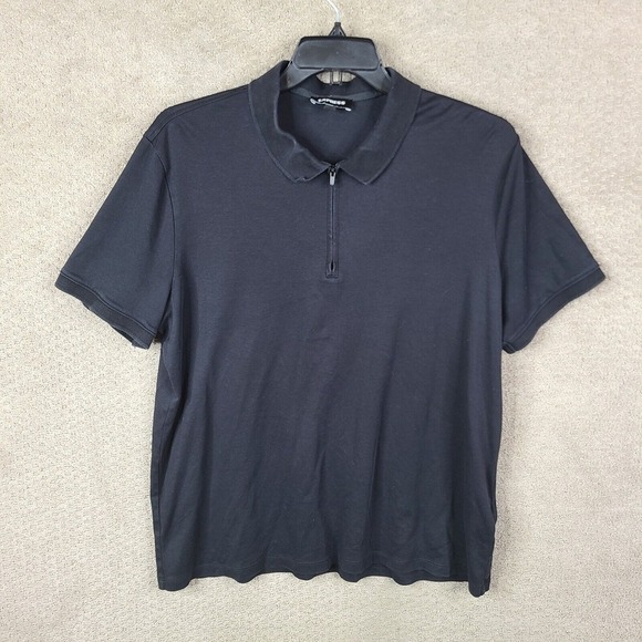 Express Shirt Mens XL Black Short Sleeve Polo‎ Zip Up Collar Cotton